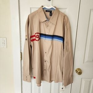 Rocawear Beige Button-Up Shirt with Stripes